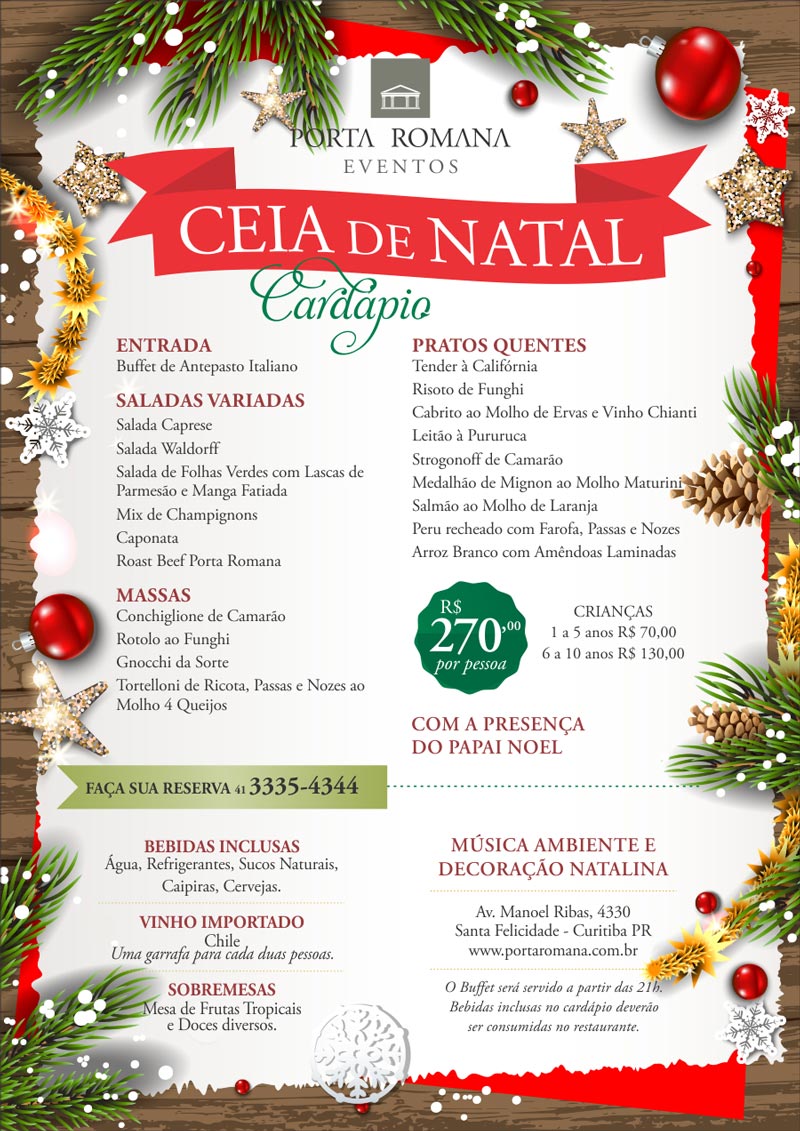 Porta Romana - Restaurante italiano, trattoria e Eventos - Curitiba - cardapio ceia de natal