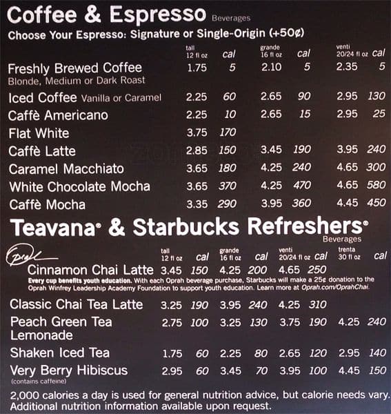 Menu of Starbucks, Wallingford, Seattle - starbucks cardapio