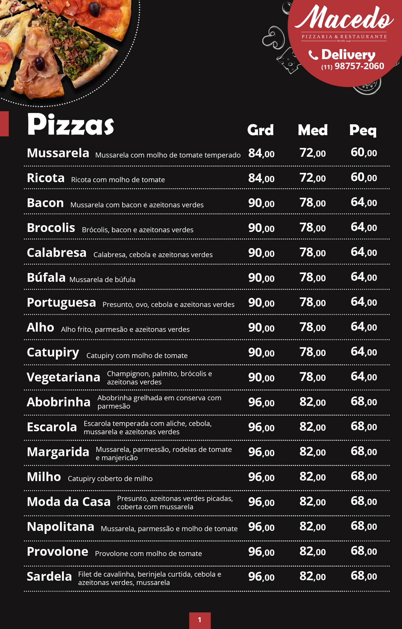Cardápio – Pizzaria Macedo - cardapio de pizza