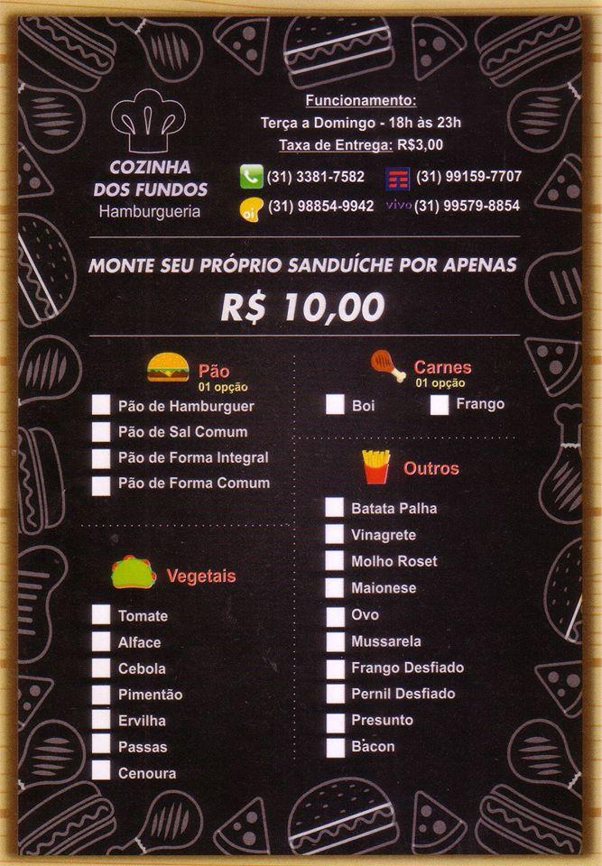 Menu em Cozinha dos fundos hamburgueria restaurante, Belo Horizonte - fundo para cardapio