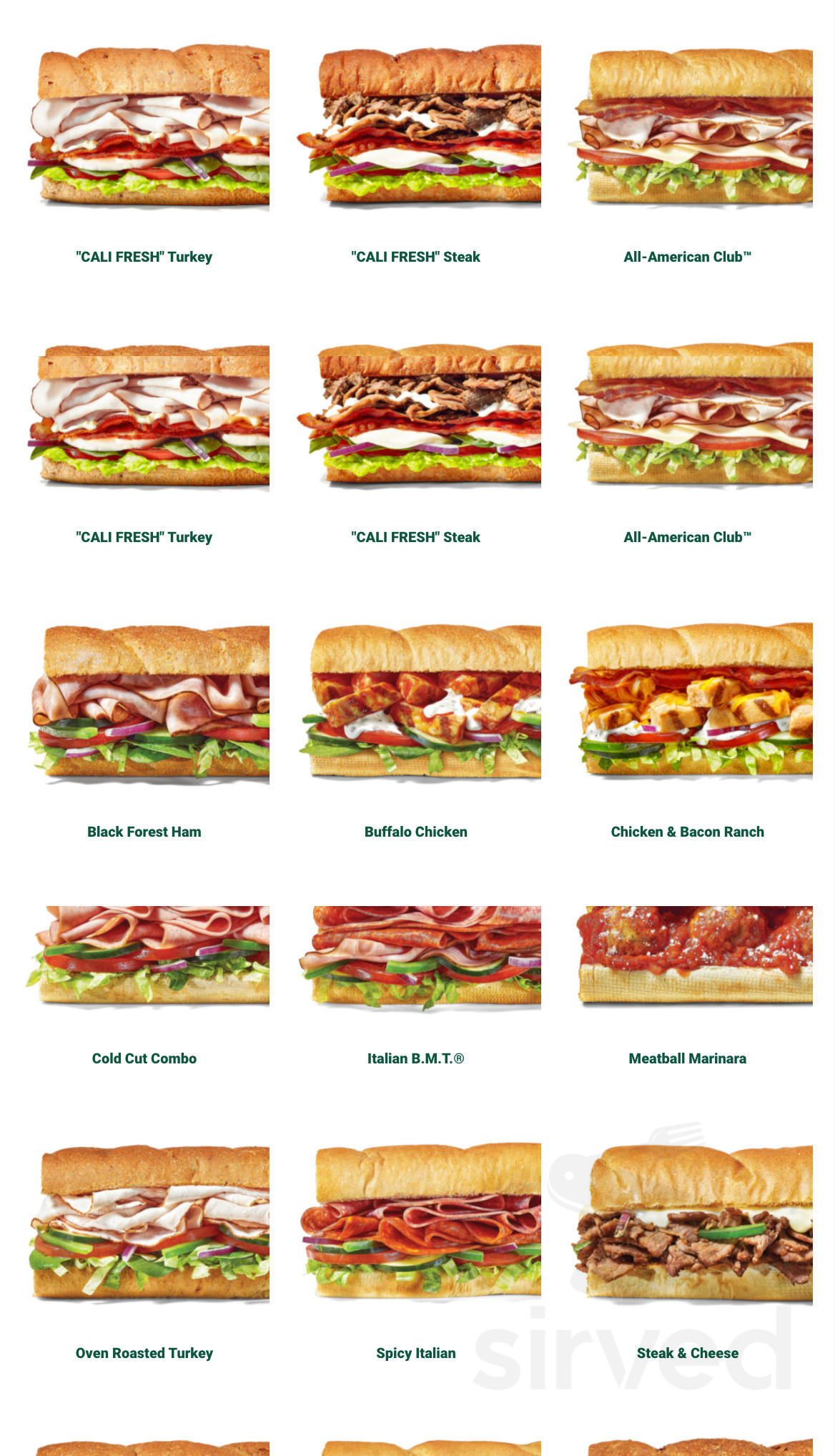 Subway menu in Commerce City, Colorado, USA