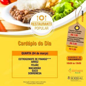 Confira o cardápio de HOJE do Restaurante Popular de Sobral | Sobral em  Revista - cardapio de hoje