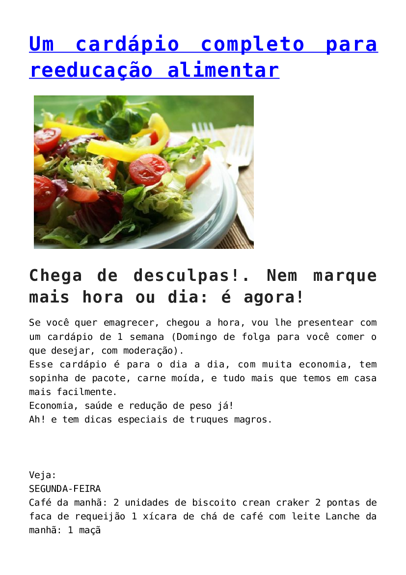 Um cardápio completo para reeducação alimentar - Baixar pdf de Doceru.com - reeducação alimentar cardapio