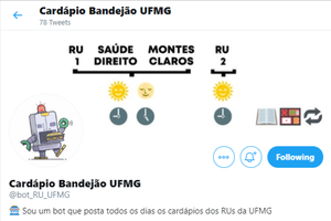 UFMG - Universidade Federal de Minas Gerais - Robô posta cardápio dos  bandejões da UFMG no Twitter - cardapio fump