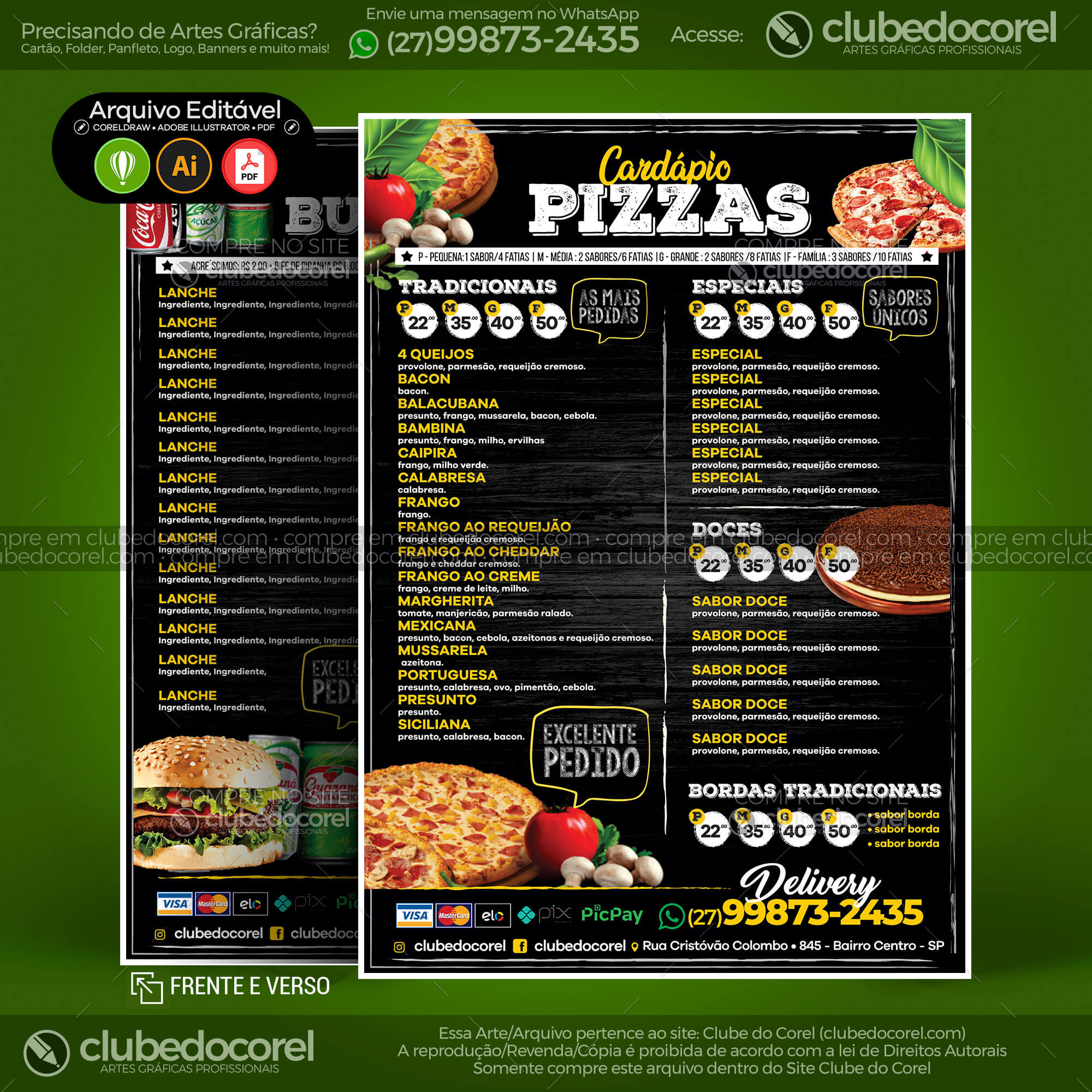 Cardápio Pizzaria #02 - Pizza e Hamburguer [CDR AI PDF] | Clube do Corel