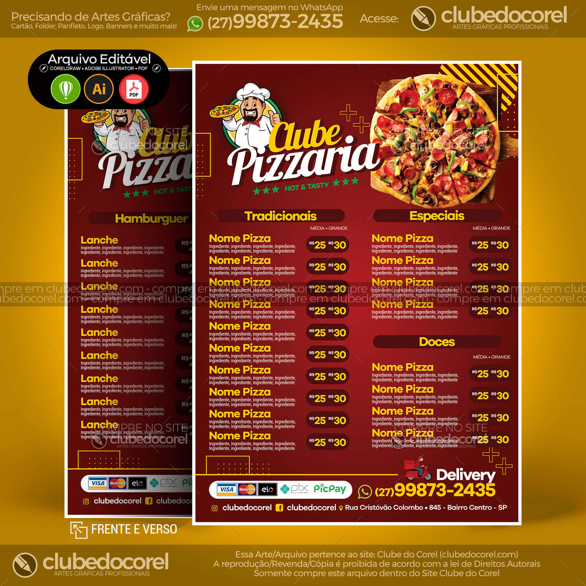 Cardápio Pizzaria #03 - Pizza Moderno [CDR AI PDF] | Clube do Corel - cardapio pizzaria