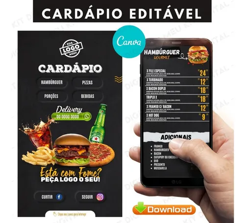 Cardápio Digital Lanchonete/ Pizzaria ( Editável No Celular) | Meu Kit  Digital
