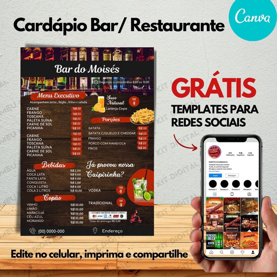 Cardápio Editável: Churrascaria/ Churrasquinho/ Bar+25 Artes | MercadoLivre - cardapio bar