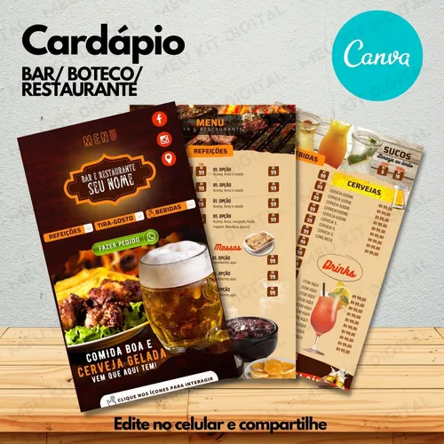 Cardápio Digital De Bar E Restaurante| Template Canva [2208] | Meu Kit  Digital