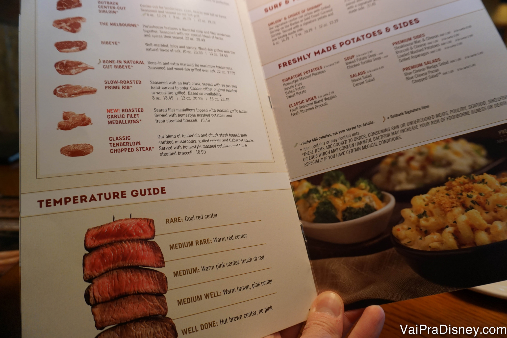 Outback Steakhouse em Orlando: é igual a do Brasil? - cardápio do outback
