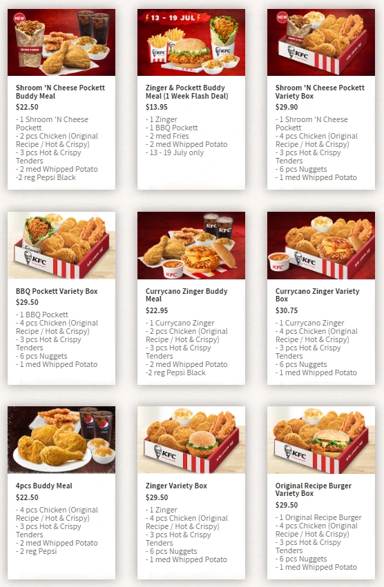 KFC Singapore Menu Prices Updated 2023