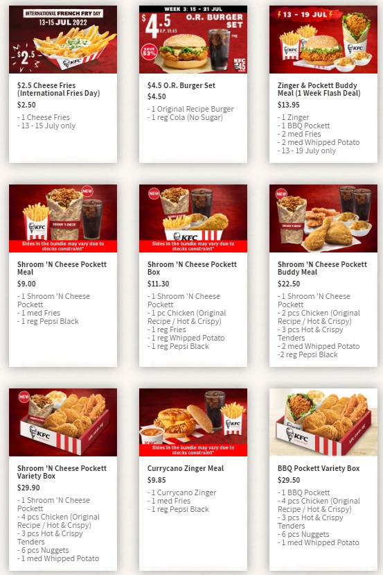 KFC Singapore Menu Prices Updated 2023 - cardapio kfc