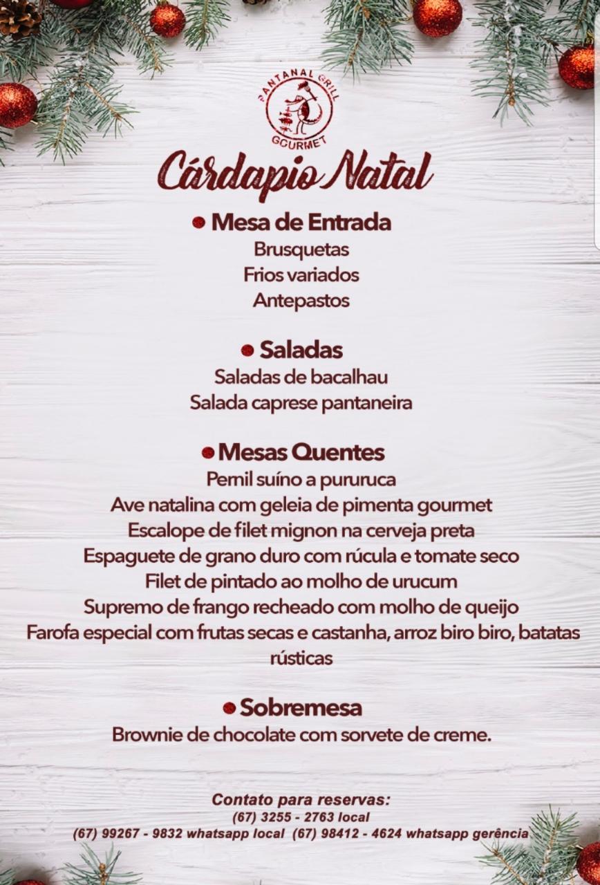 Confira as Ceias e restaurantes para o Natal em Bonito - VISITBONITO - cardapio de natal