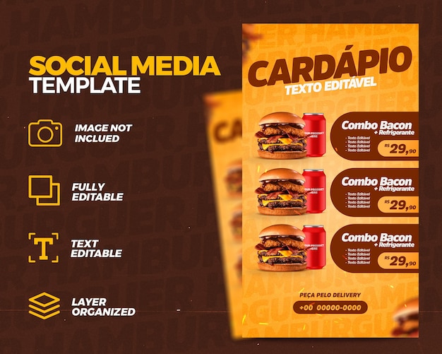 Premium PSD | Burger delivery menu social media post template