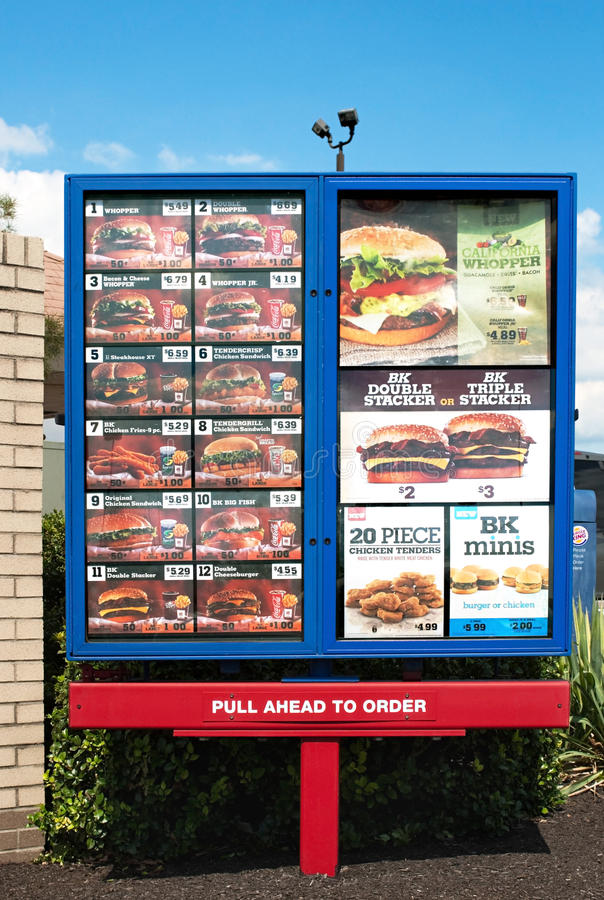 Burger King Menu Signage editorial stock photo. Image of outdoor - 21110138