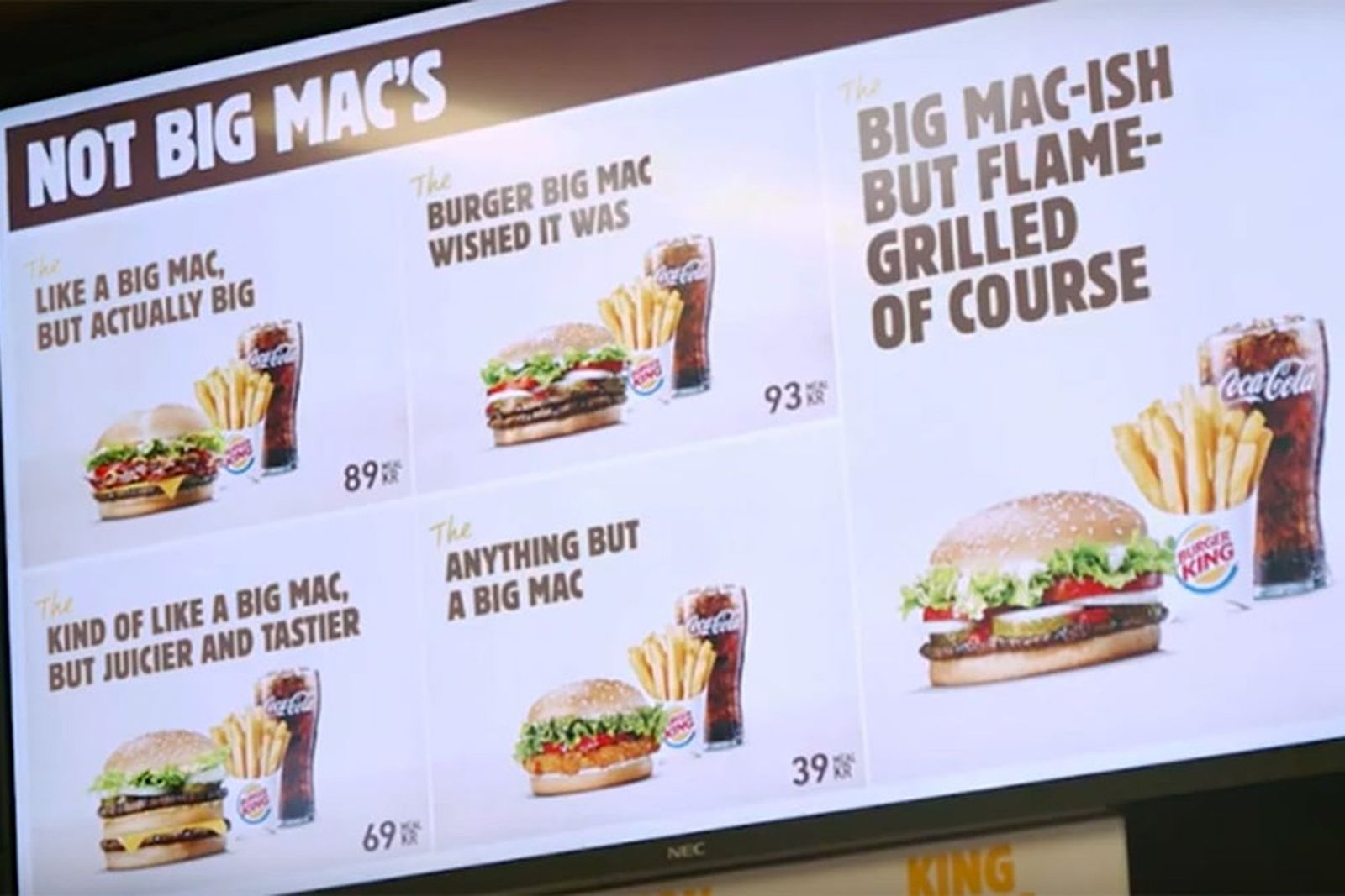 Burger King Trolls McDonald's With “Not Big Mac” Menu - cardápio mac