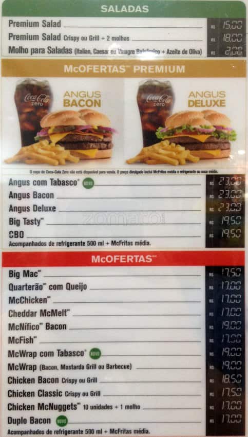 Menu of McDonald's, Rio Vermelho, Salvador - cardapio mc donalds