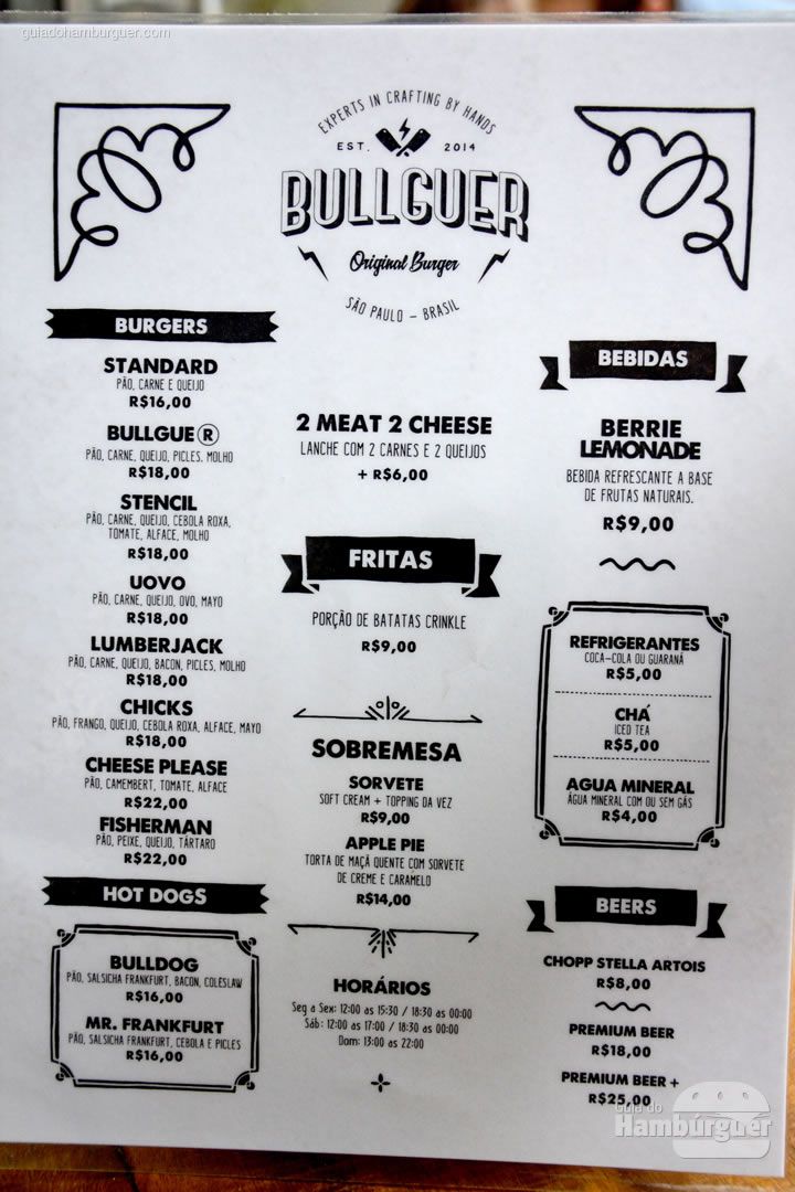 Bullguer - Vila Nova Conceição | Projeto do menu, Modelos de cardapio,  Cardapio de restaurante - cardapio bullguer