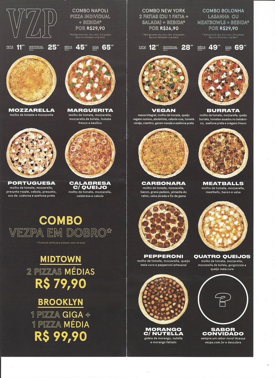 Cardápio - Picture of Vezpa Pizzas - Pinheiros, Sao Paulo - Tripadvisor - cardapio de pizza
