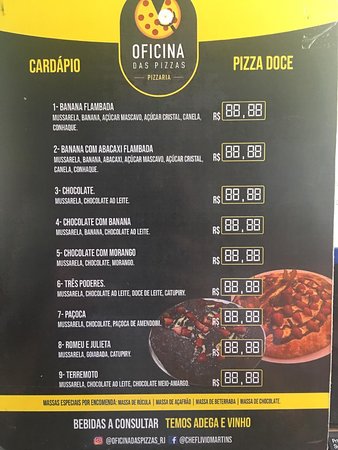 Cardápio Pizzas Doces. – Foto de Pizzaria Oficina das Pizzas, Itaipuaçu -  Tripadvisor