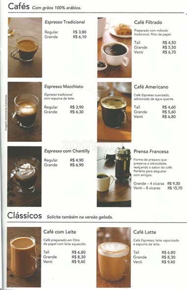 Starbucks Coffee from São Paulo Menu - cardapio starbucks
