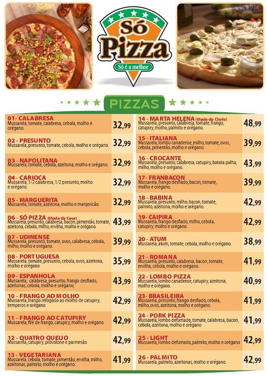 Cardápio 24/07/2017 - Picture of Pizzaria So Pizza, Uberlandia - Tripadvisor - cardapio pizza