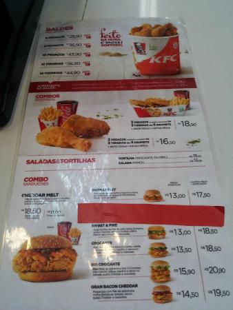 Cardapio - Picture of KFC, Rio de Janeiro - Tripadvisor - cardapio kfc