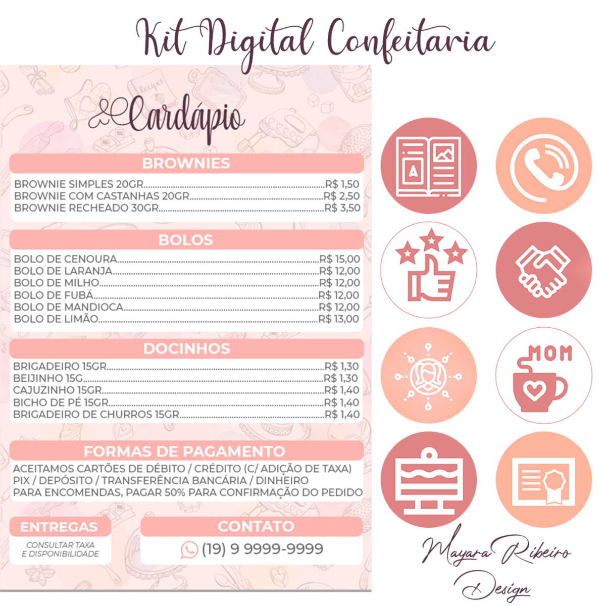Kit Digital Confeitaria - Cardápio (1 página) + Capa para St no Elo7 |  Mayara Ribeiro Design (1615B68) - cardapio de confeitaria