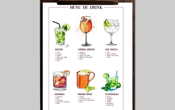 Menu / Cardápio - Drinks Aquarela | Casamento (Arte Digital) no Elo7 | DP²  Design & Papelaria (1540DC8) - cardapio de drinks
