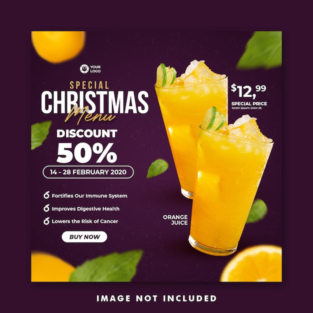 Modelo de banner quadrado para postagem de cardápio de bebidas de natal nas  redes sociais | PSD Premium