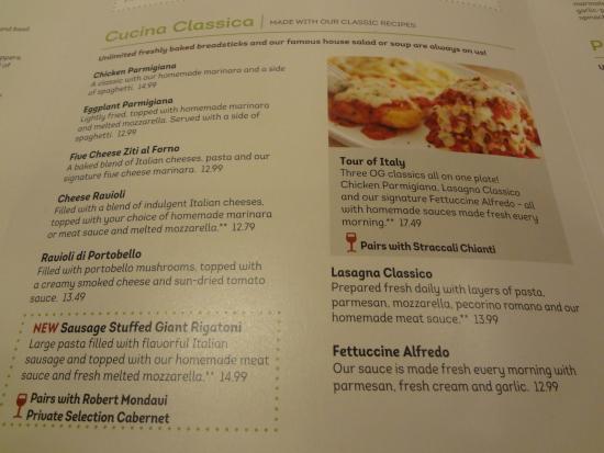 Cardápio com muitas opções - Picture of Olive Garden Italian Restaurant,  Aventura - Tripadvisor