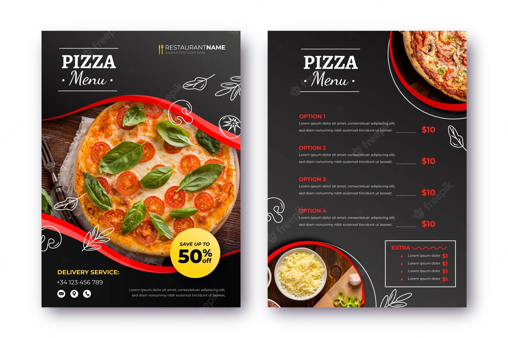 Free Vector | Pizza restaurant menu with photo - cardapio pizza
