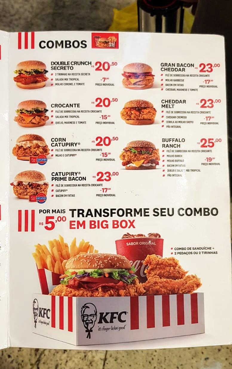 Menu at KFC restaurant, Contagem, Avenida Severino Ballesteros - kfc cardapio