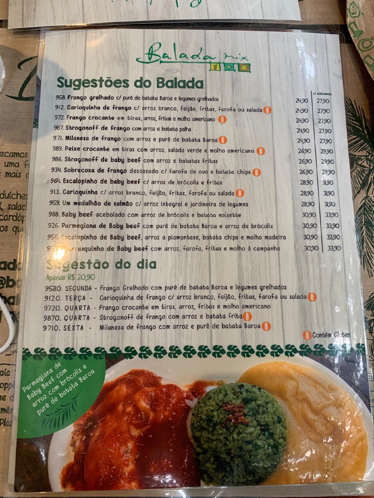 Menu at Balada Mix cafe, Rio de Janeiro, R. Farme de Amoedo - balada mix cardápio