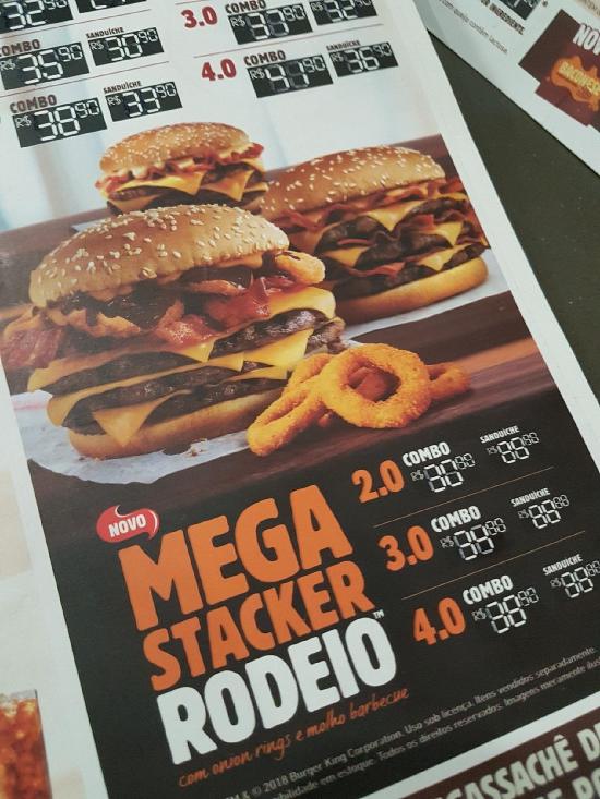 Menu at Burger King restaurant, Belém, Av. Nª Sra. de Nazaré - cardapio burger king