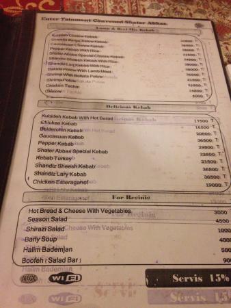 Cardápio em inglês, uma benção – Foto de Shater Abbas Restaurant, Shiraz -  Tripadvisor - cardapio em ingles
