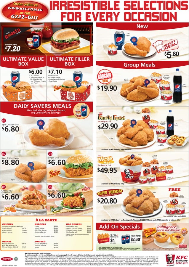 Singapore KFC Delivery Menu - cardapio kfc