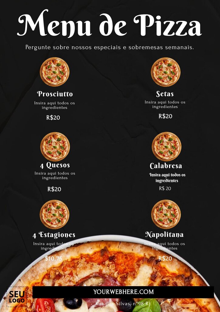 Modelos de menu de pizza on-line personalizáveis - cardapio de pizza