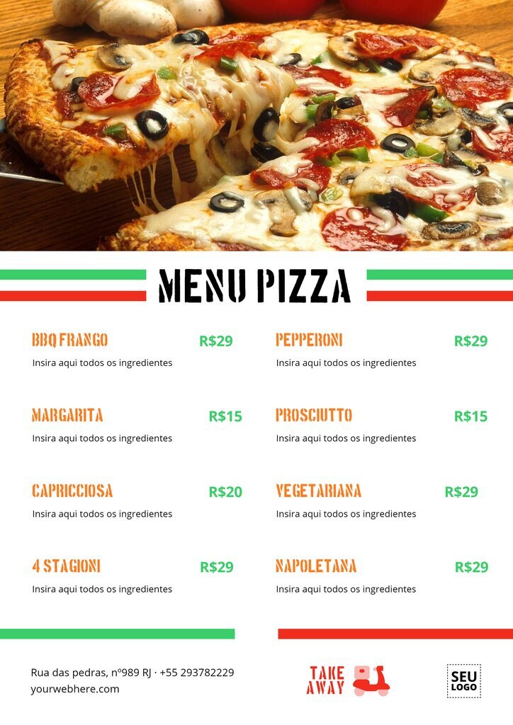 Modelos de menu de pizza on-line personalizáveis - cardapio pizzaria