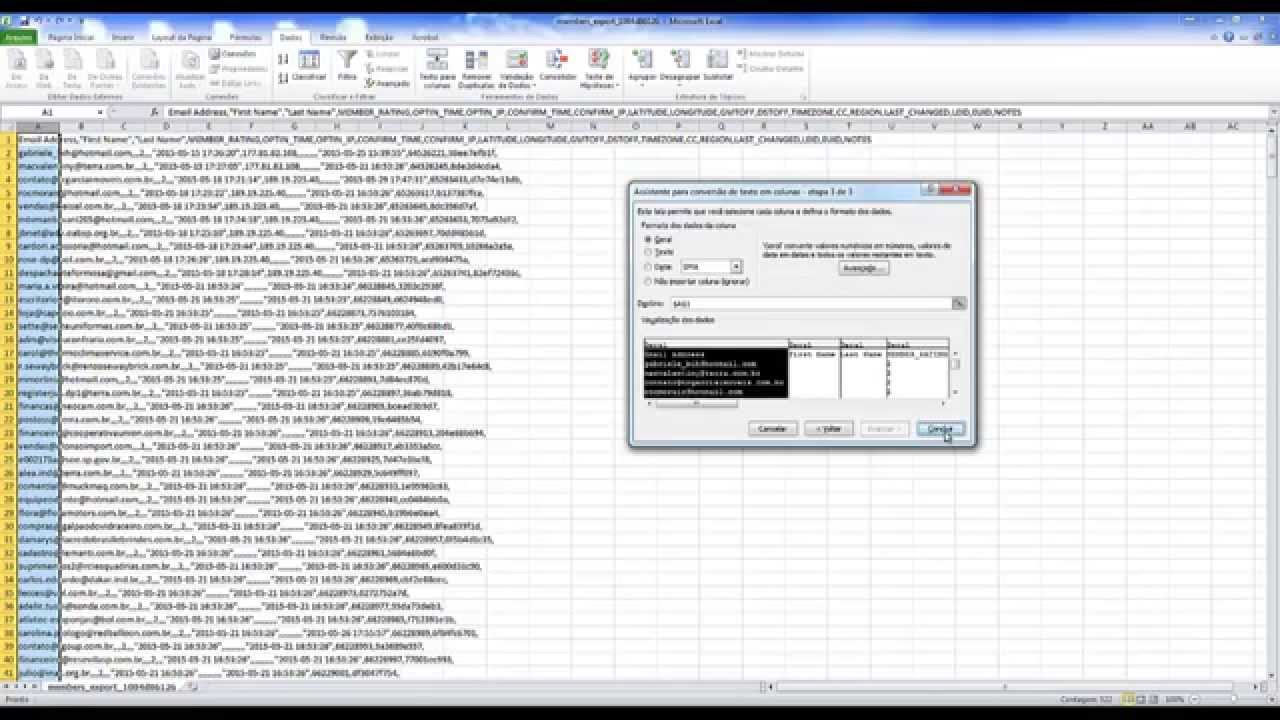 como abrir arquivo csv em colunas