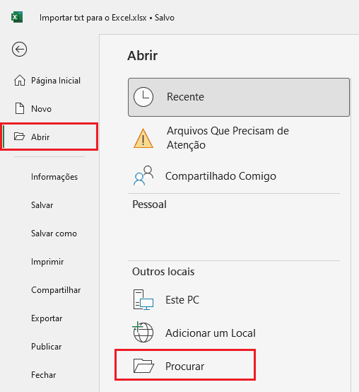 como abrir arquivo txt no excel