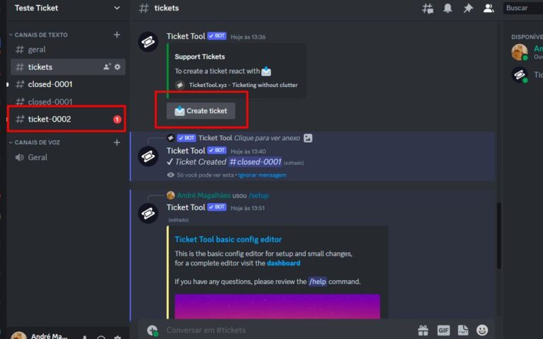 como abrir um ticket no discord