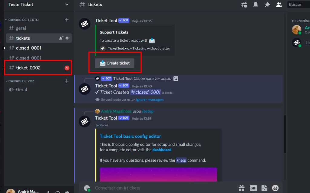como abrir um ticket no discord